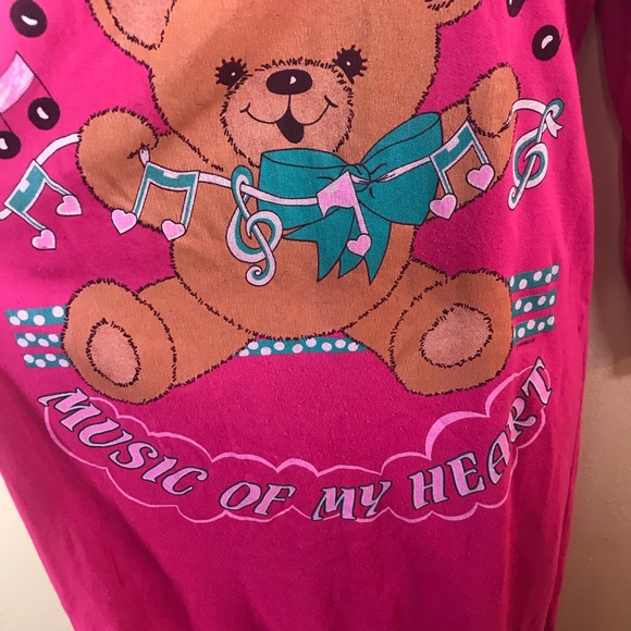 Vintage 80s/90s Comfy Club Music of My Heart Bear Nightgown Women L (No Sz Tag) - Picture 2 of 6